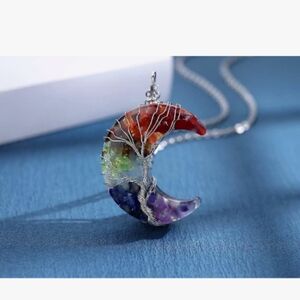 Colorful Crescent Moon Pendant Necklace